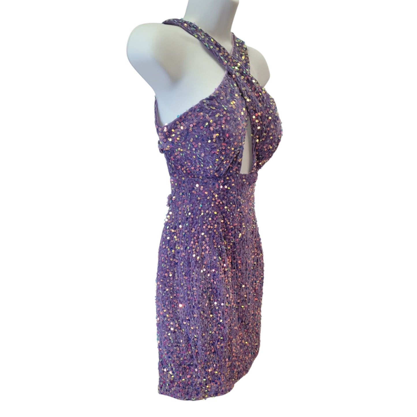 Women's Short Lavender Cross Bust Sequin Dress