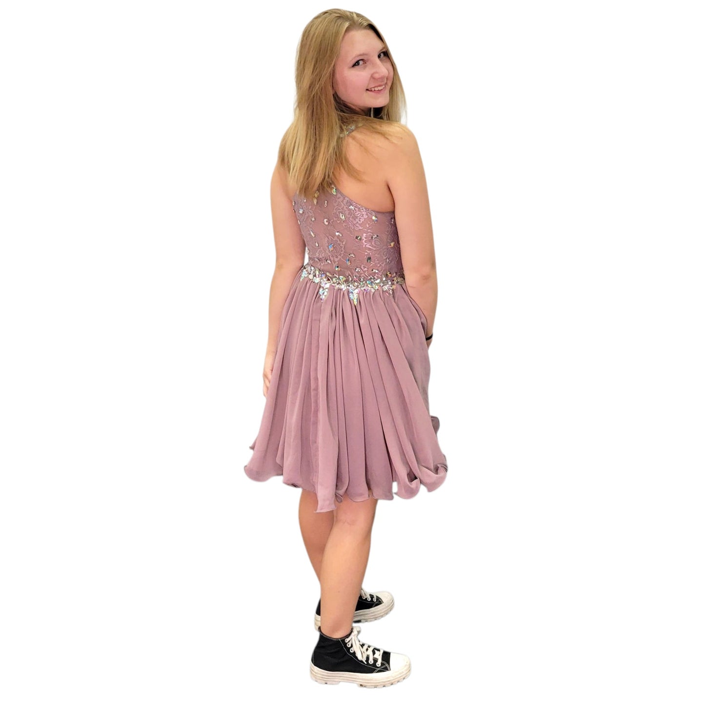 Short Bejeweled Chiffon Dress