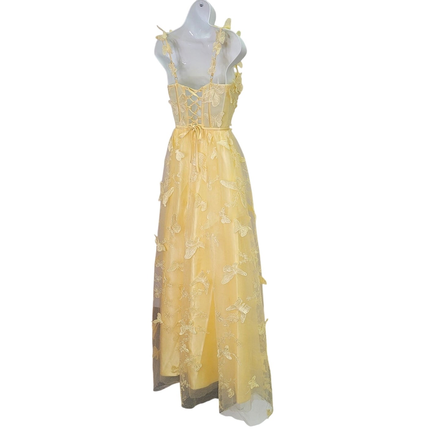 Women's Yellow Butterfly Dress with Corset Back