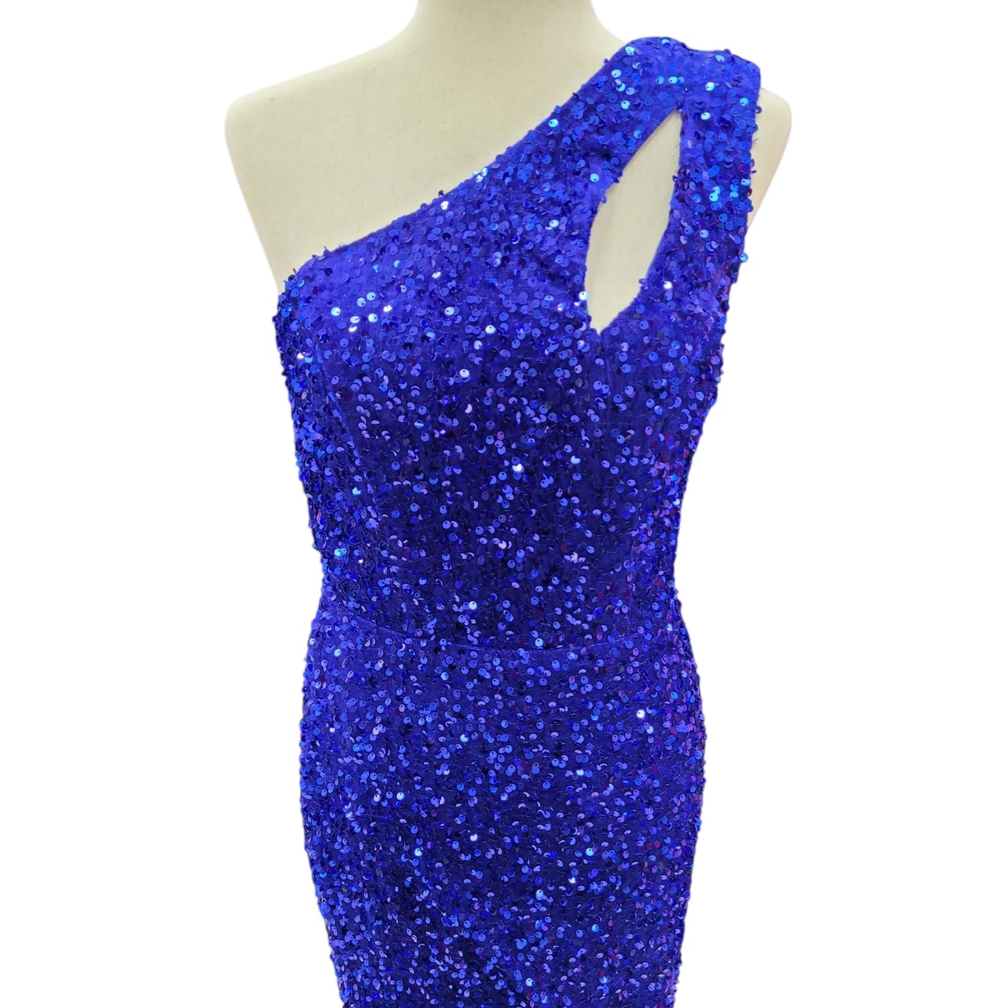One Shoulder Cutout Sequin Gown with Train