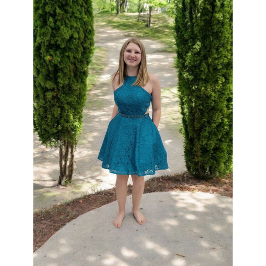 Fun Cutout Short Cocktail Dress in Teal