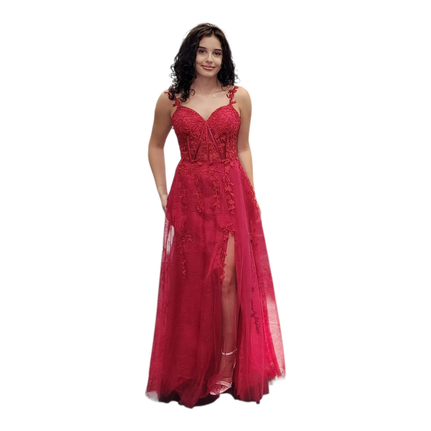 Red Vine Dress with Sweetheart Neckline and Classic A Line
