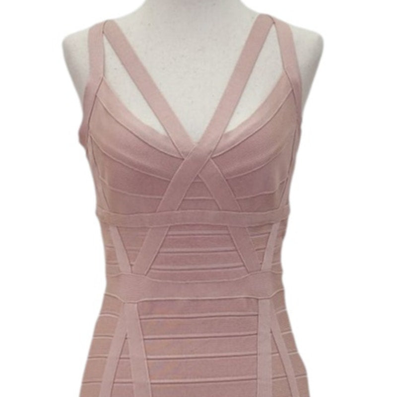 Dusty Pink Cocktail Dress with Strappy Neckline and Back
