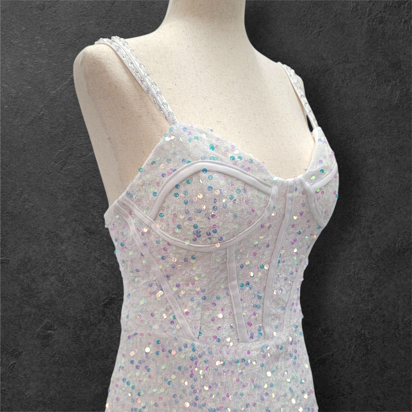 Stunning White Gown with Iridescent Sequins and Train