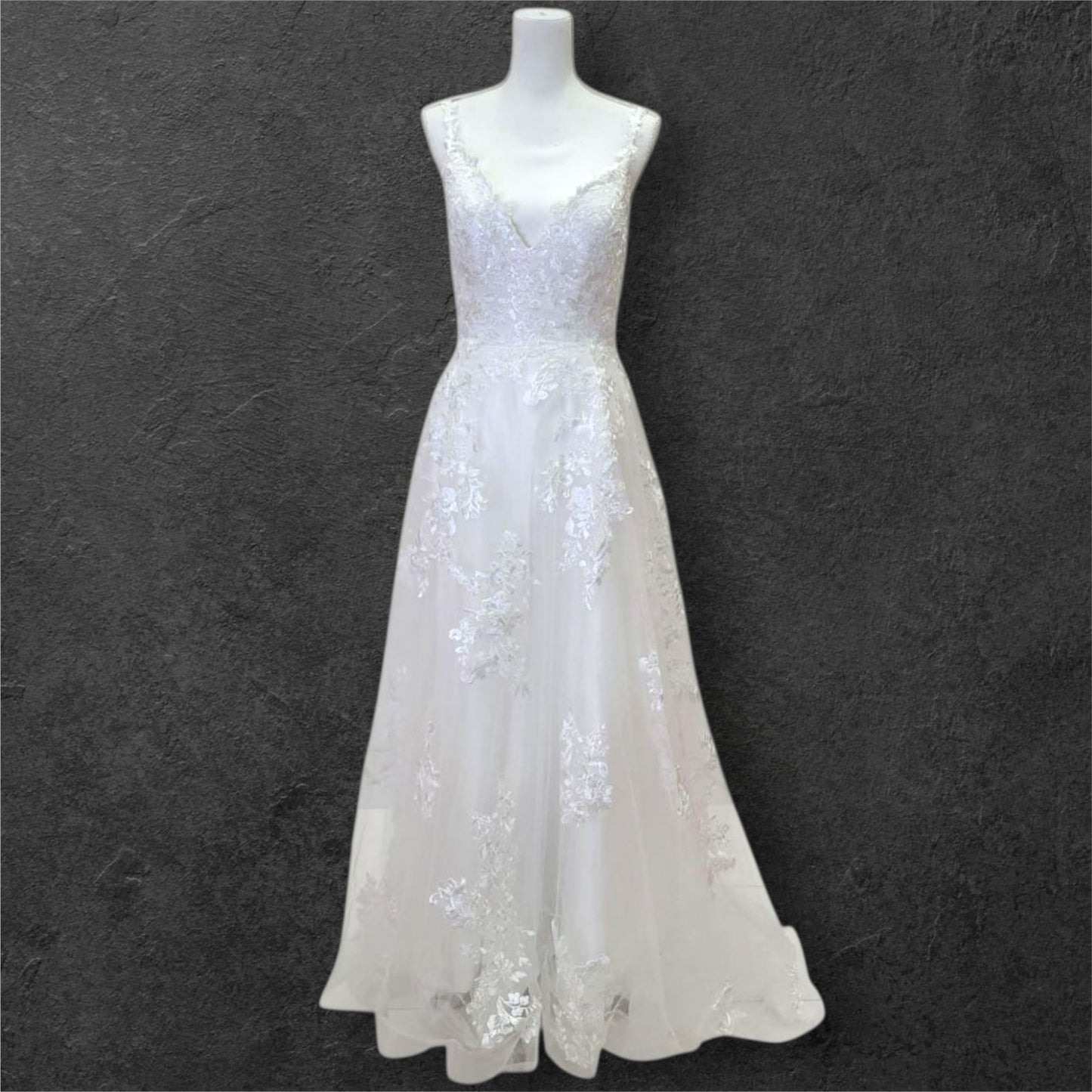 A Line Wedding Dress with Train and Long Straps with Low Back