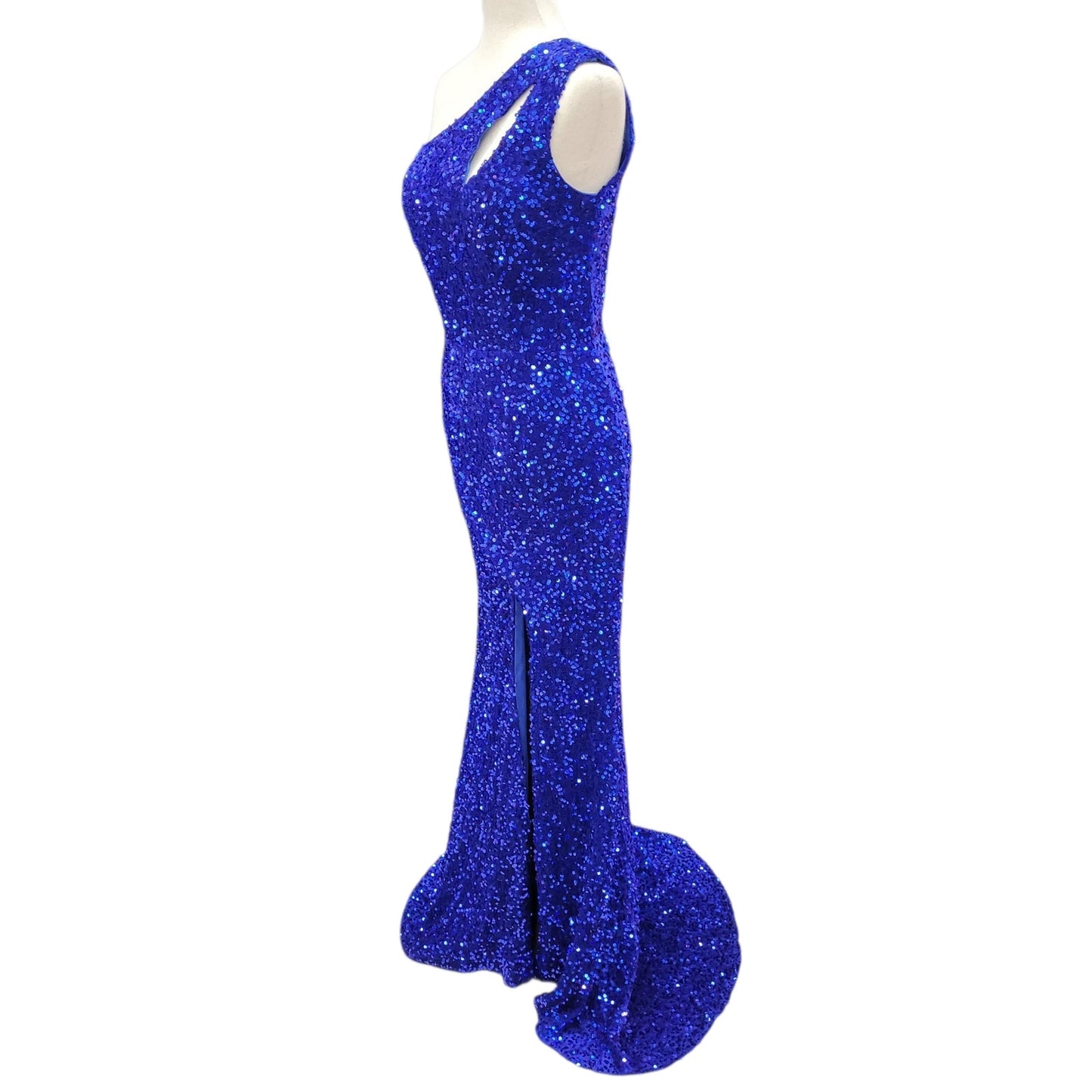 One Shoulder Cutout Sequin Gown with Train