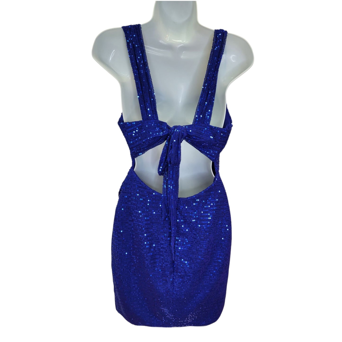 Women's Short Royal Blue Sequin Dress with Tie Back