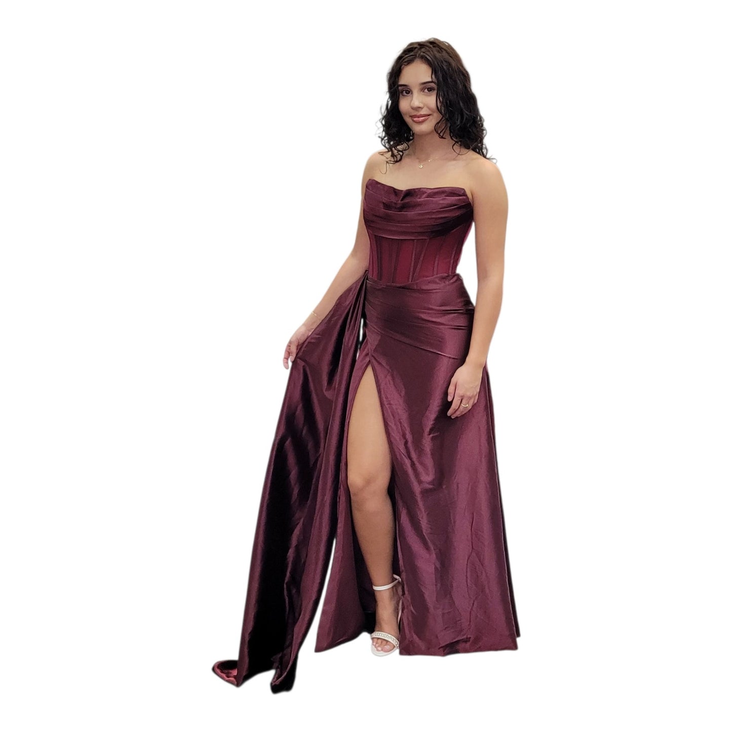 Strapless Silky Gown Burgundy Size 6 Medium
