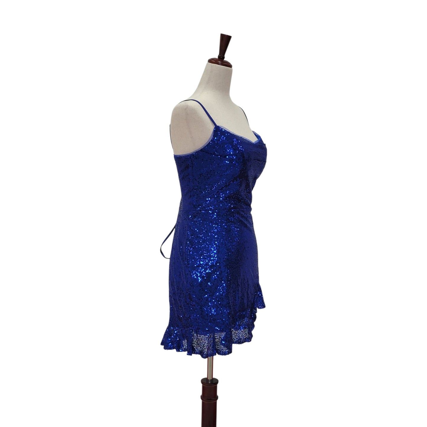 Women's Short Royal Blue Sequin Dress with Corset Back