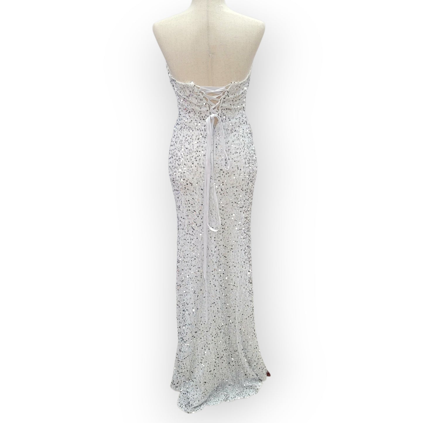 Strapless Sequin Gown with Leg Slit and Corset Back