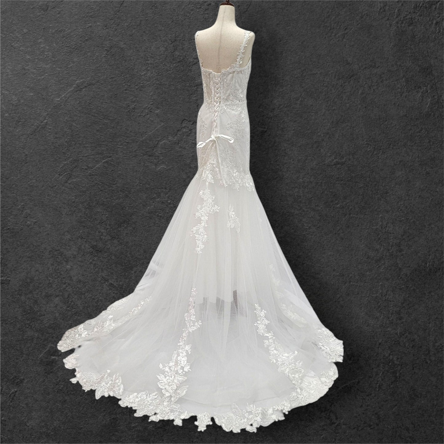 Trumpet Style Wedding Dress with Floral Appliques and Corset Back