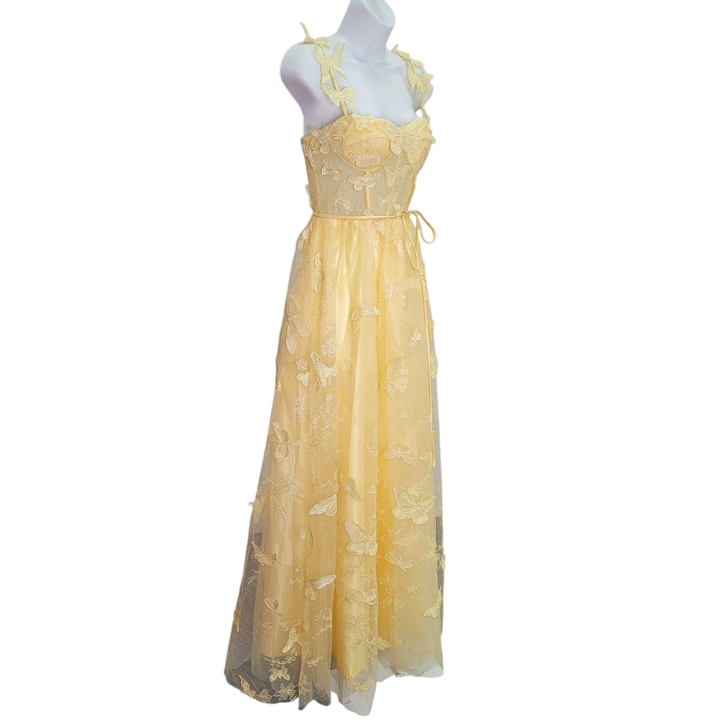 Women's Yellow Butterfly Dress with Corset Back