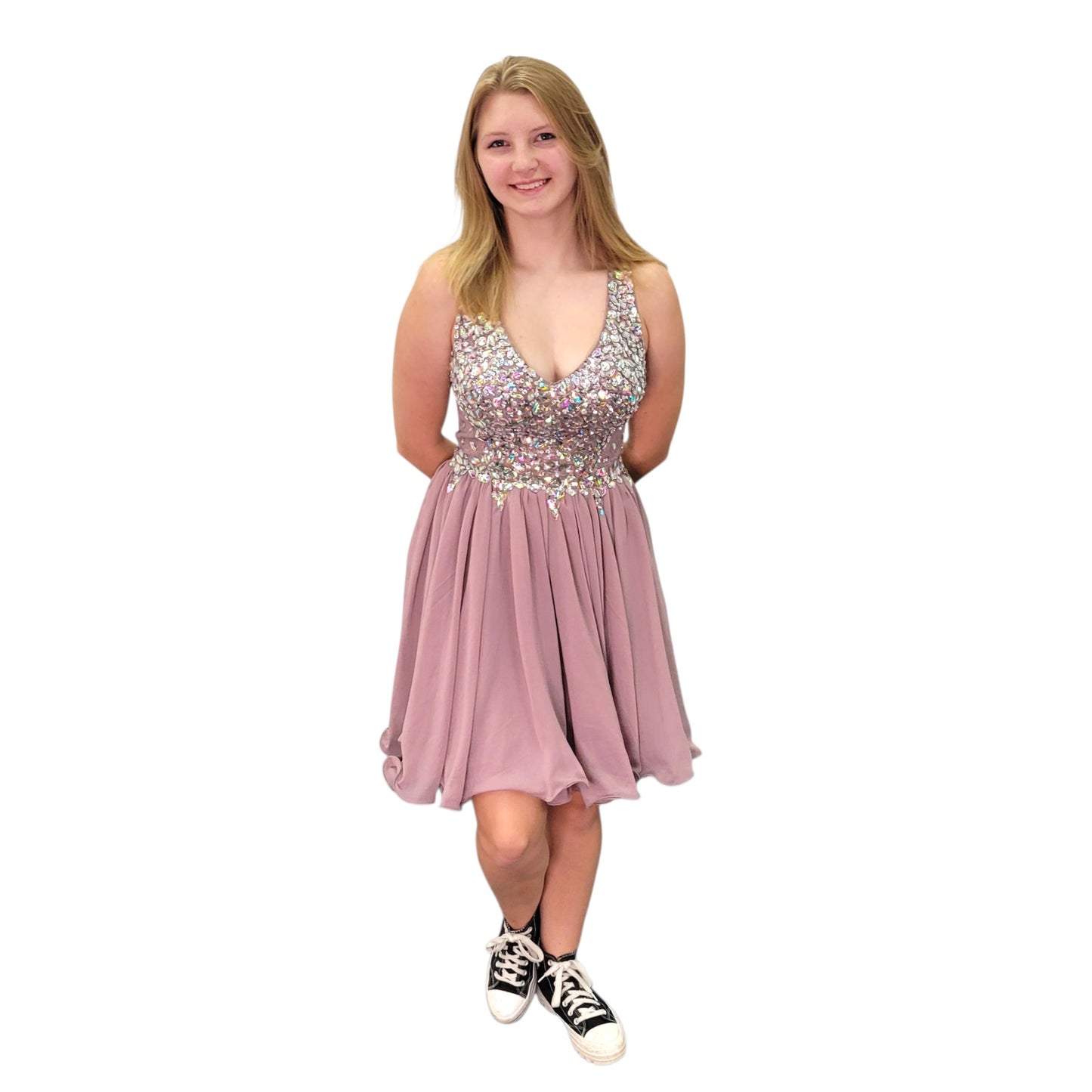 Short Bejeweled Chiffon Dress
