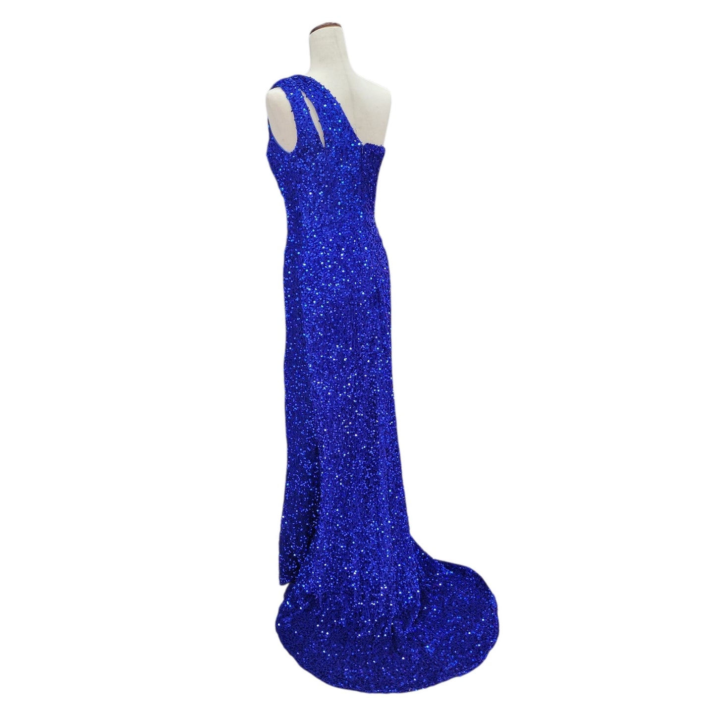 One Shoulder Cutout Sequin Gown with Train