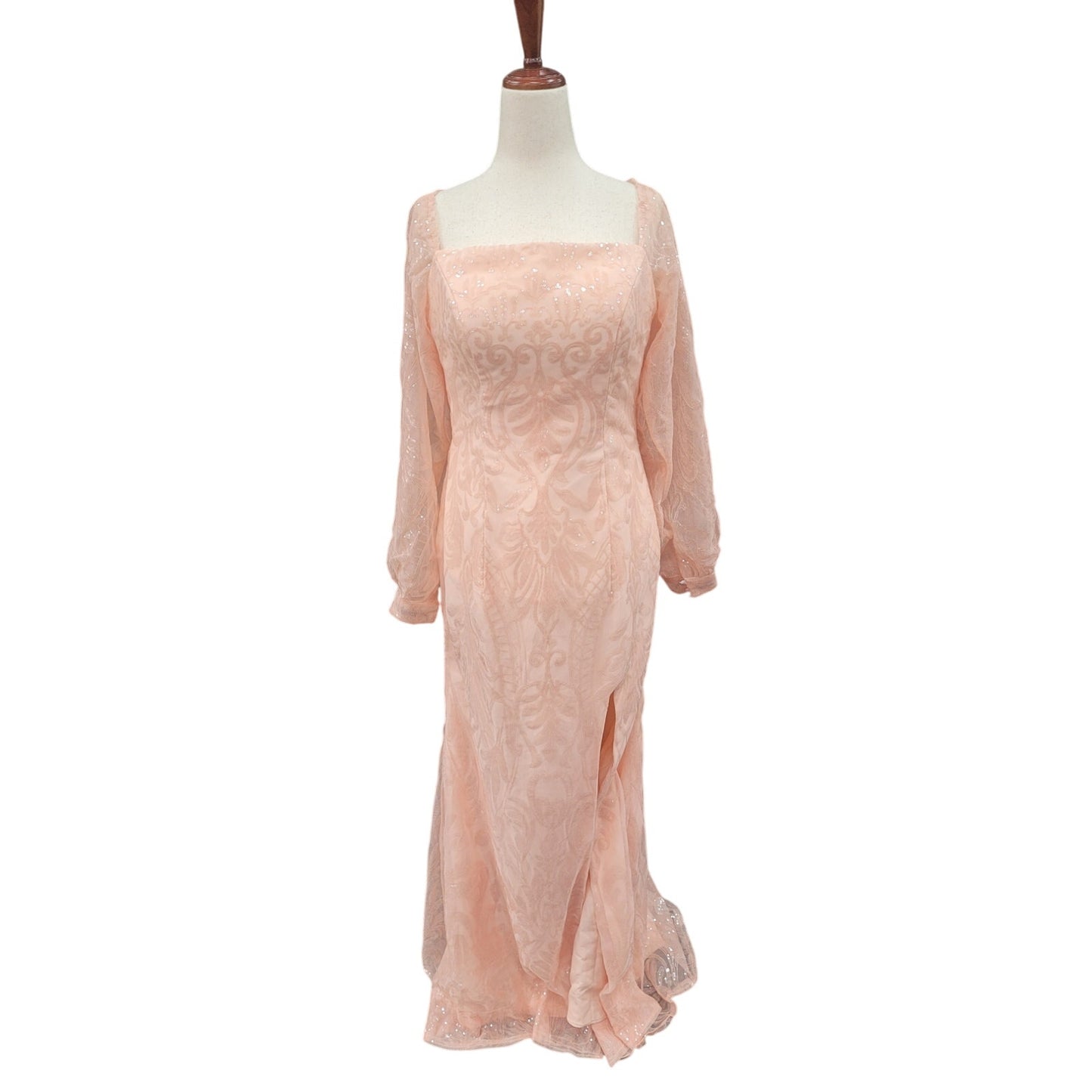 Long Sleeved Patterned Sequin Gown
