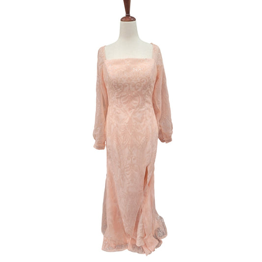 Long Sleeved Patterned Sequin Gown
