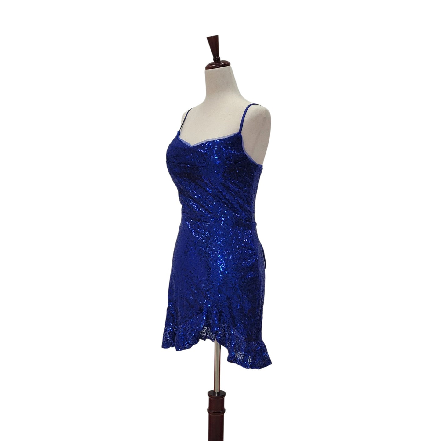 Women's Short Royal Blue Sequin Dress with Corset Back