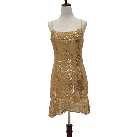 Women's Short Gold Sequin Dress with Corset Back