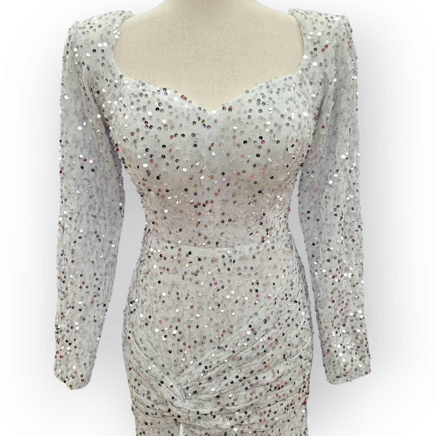 Fitted Long Sleeve Sequin Gown with Leg Slit and Corset Back