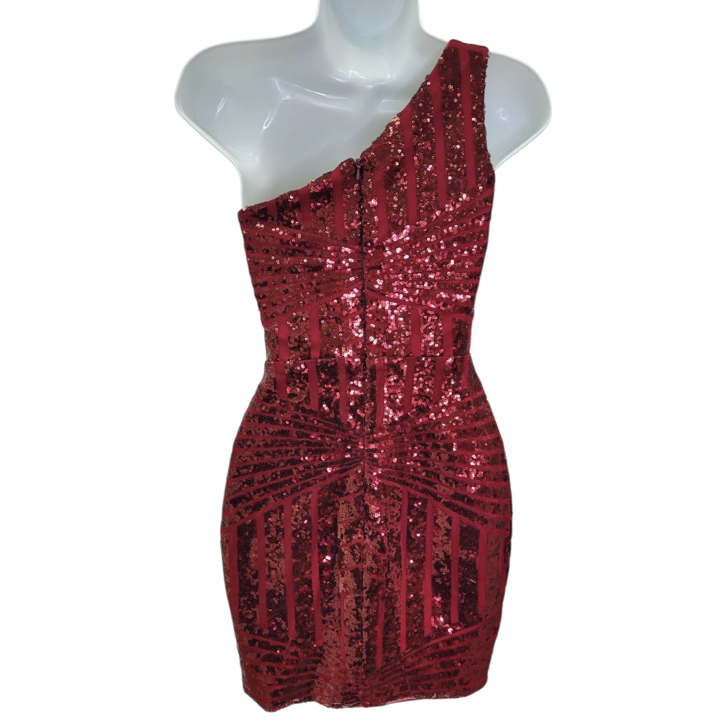 Short Burgundy Sequin Dress with One Shoulder
