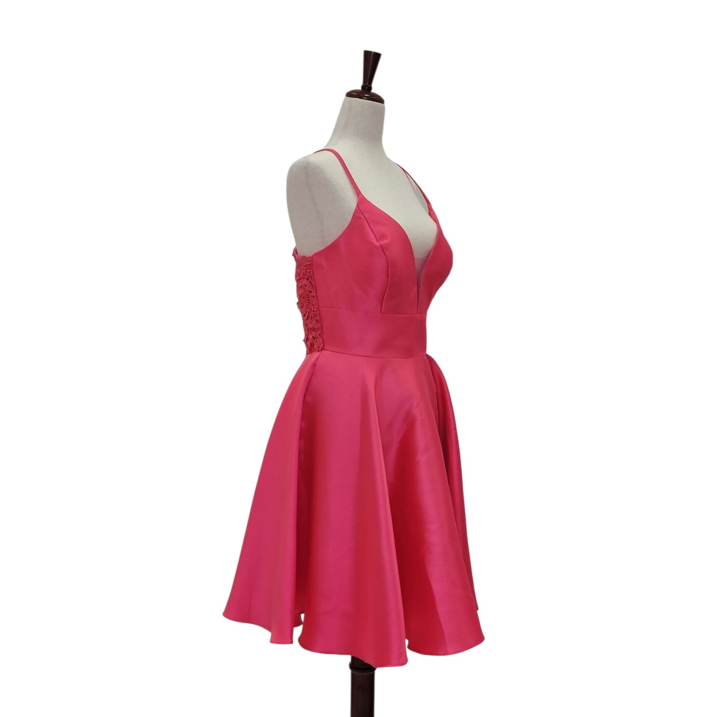 Women's Hot Pink Cocktail Dress with Lace Back and Cutout