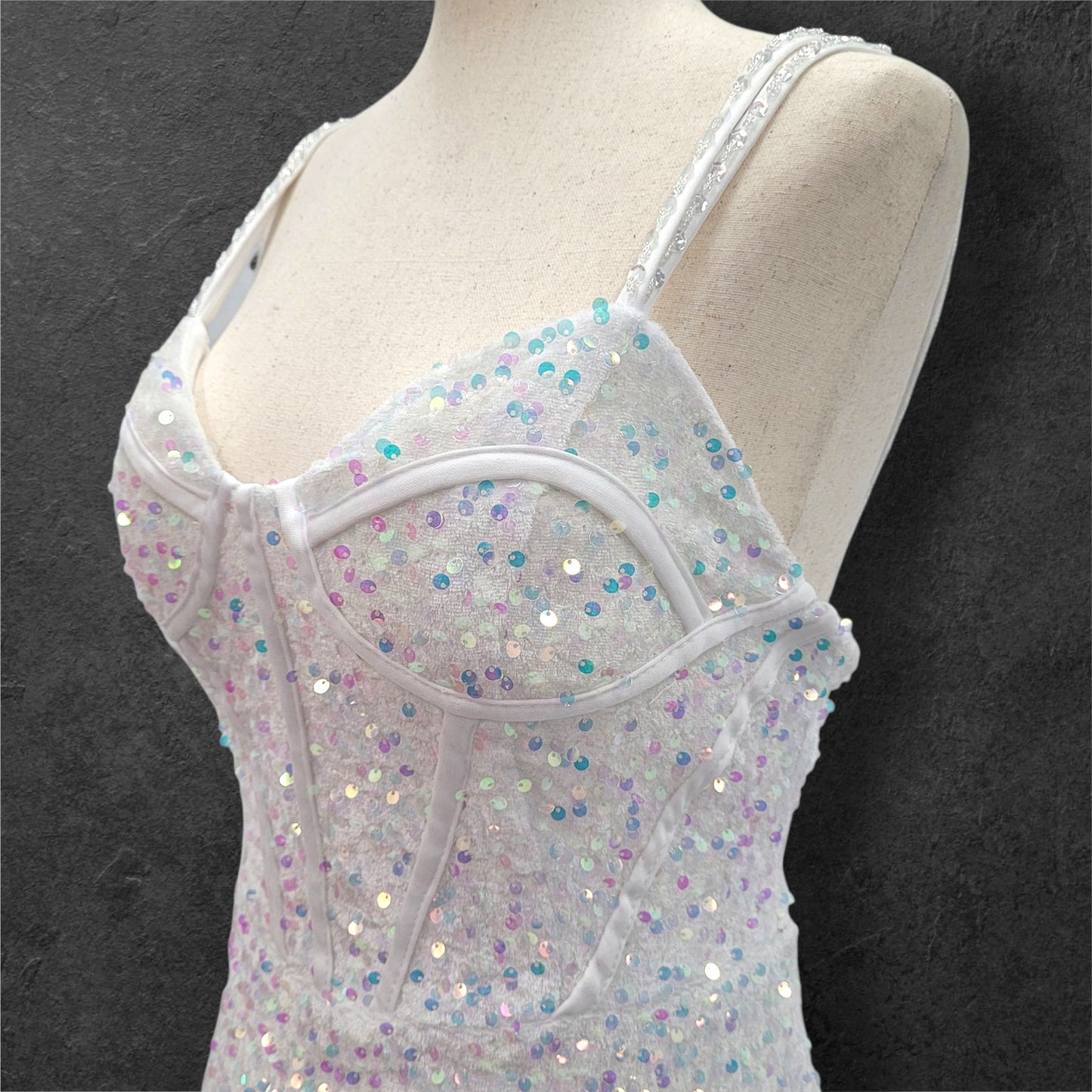 Stunning White Gown with Iridescent Sequins and Train