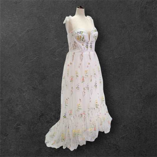 Colorful Floral Embroidered Wedding Dress with Sweetheart Neckline