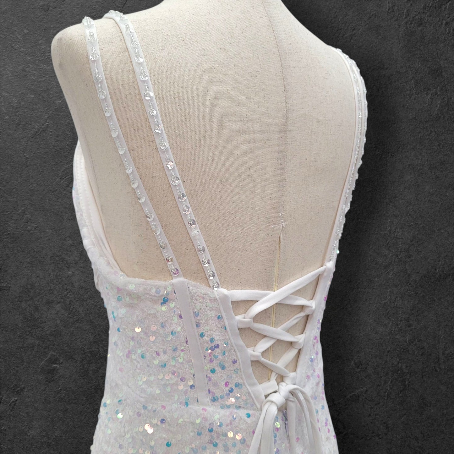 Stunning White Gown with Iridescent Sequins and Train