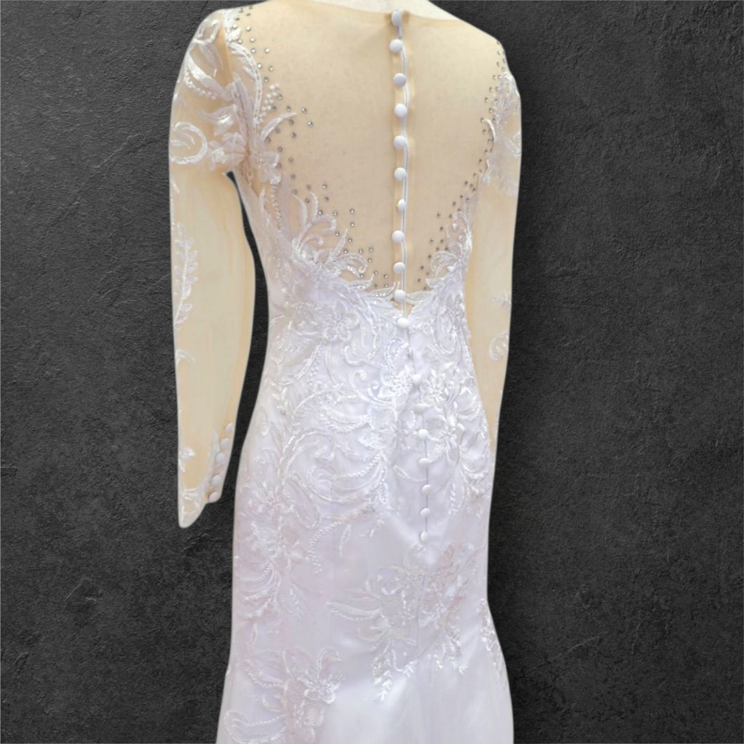 Fitted V Neck Wedding Dress with Long Mesh Sleeves with Lace