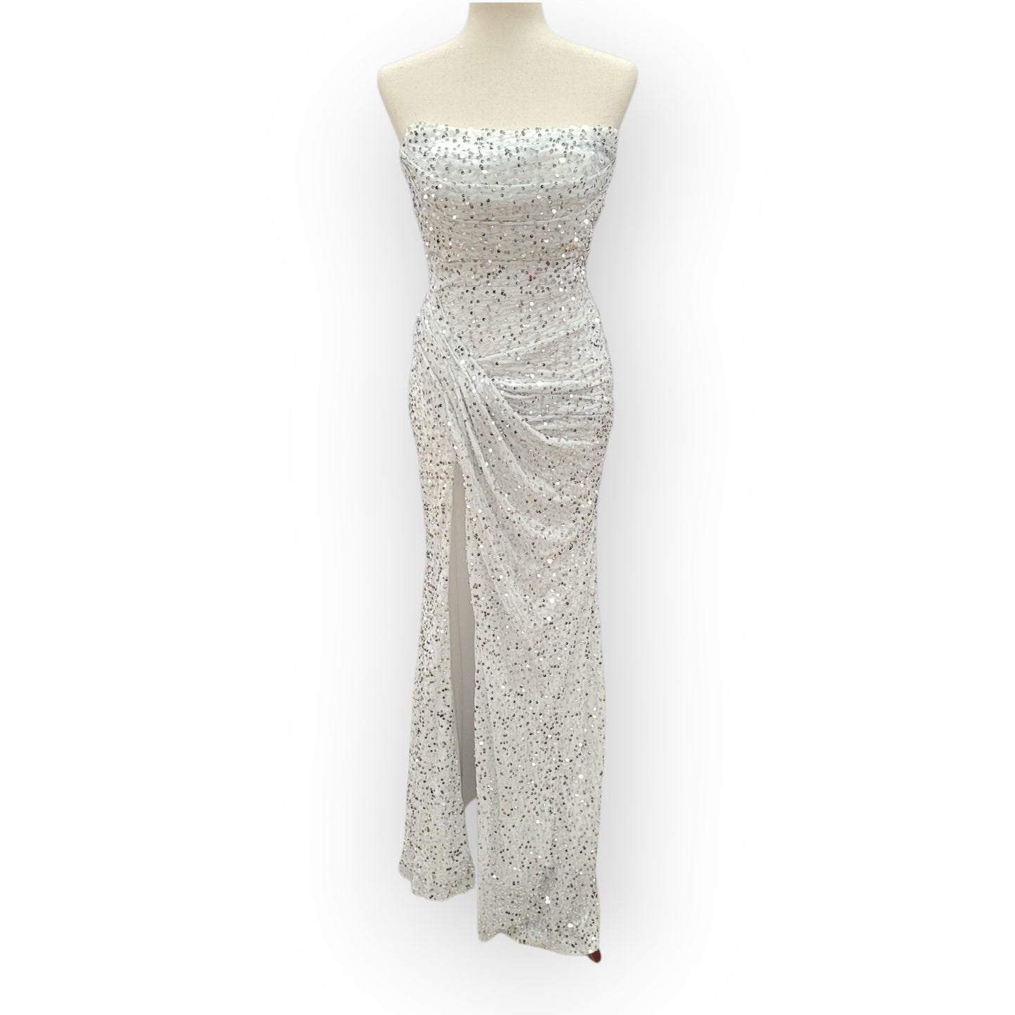 Strapless Sequin Gown with Leg Slit and Corset Back