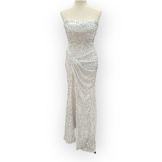 Strapless Sequin Gown with Leg Slit and Corset Back