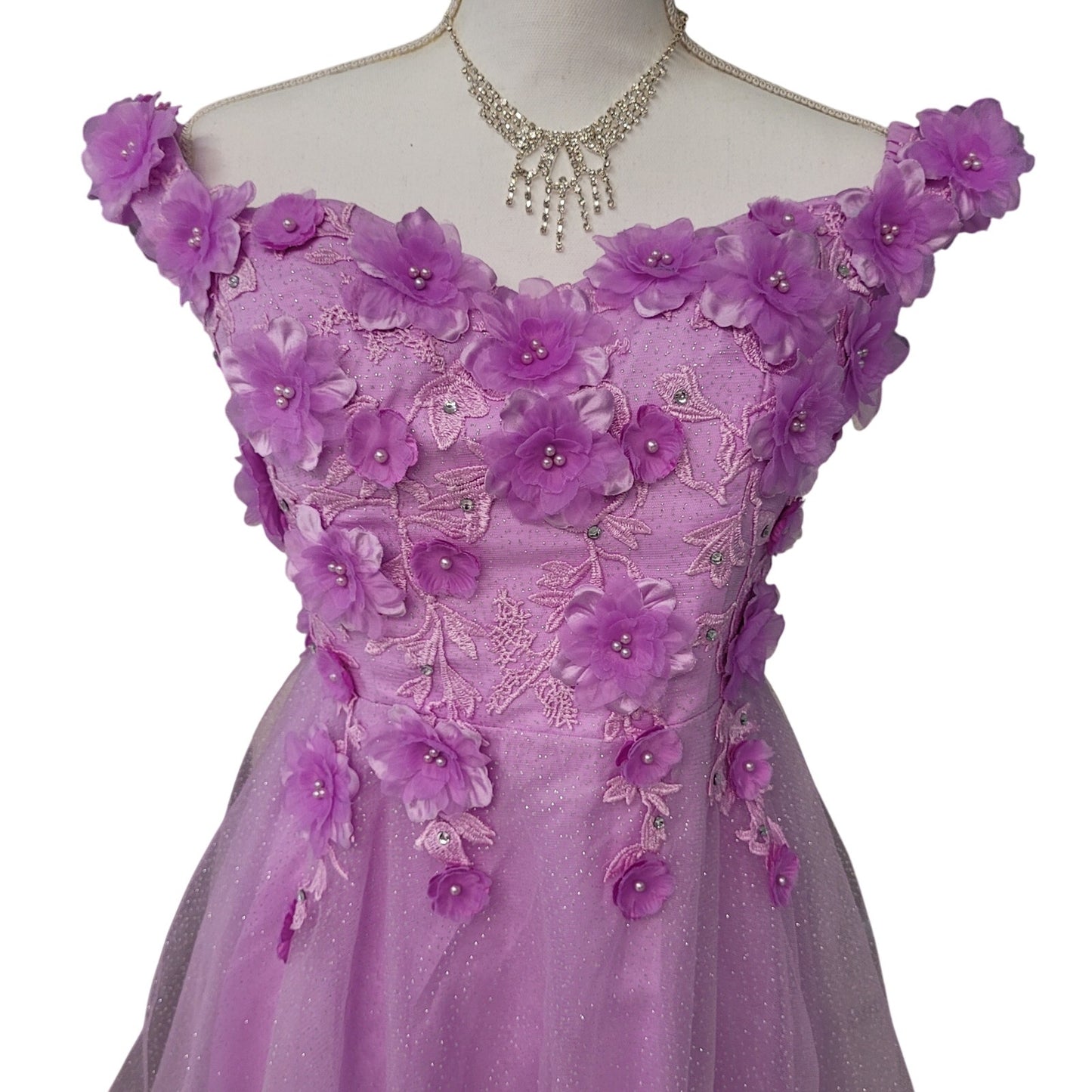 Women's Lilac Short Flower Off Shoulder Dress