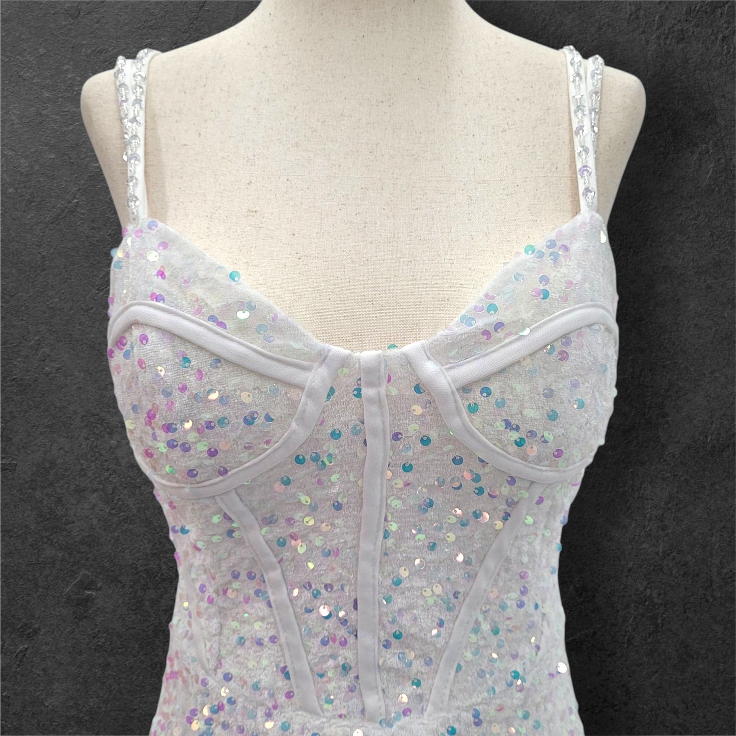 Stunning White Gown with Iridescent Sequins and Train