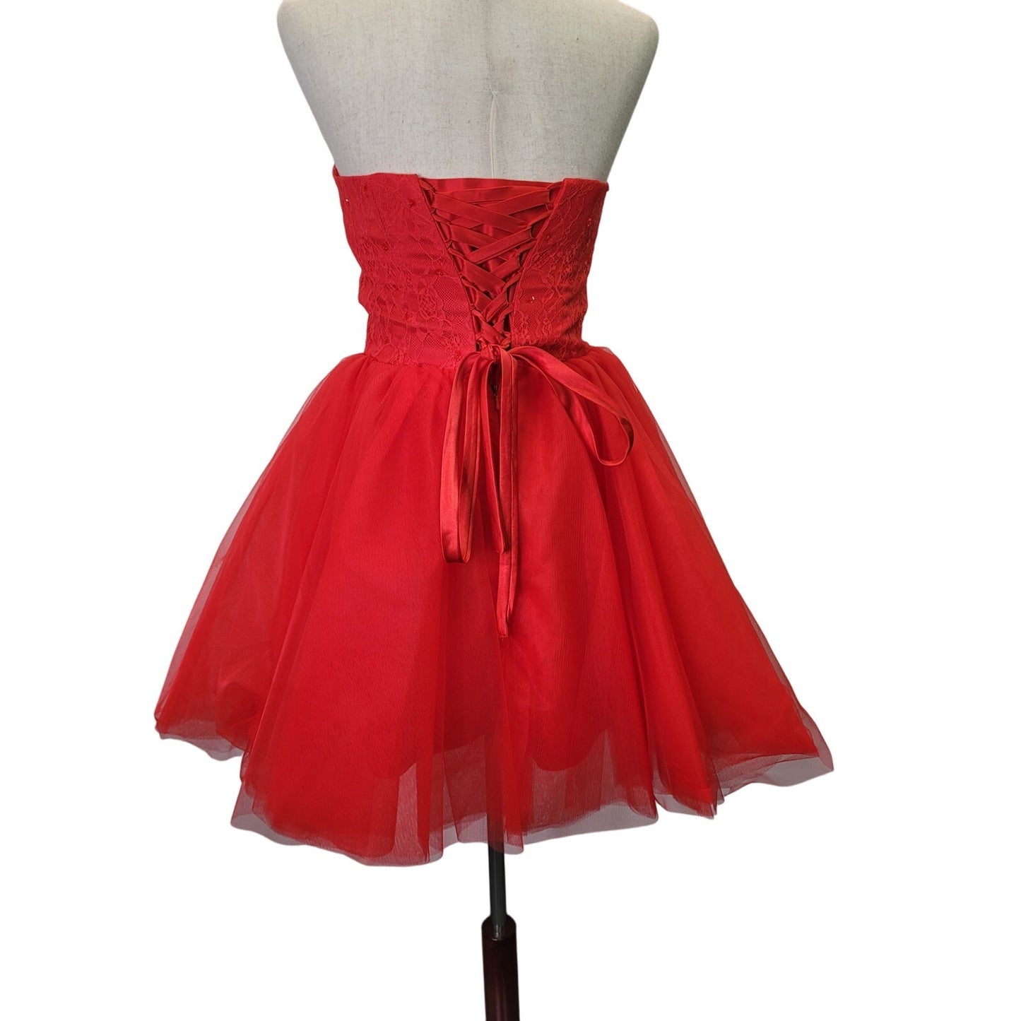 NWT Strapless Bright Red Sweetheart Neckline Short Cocktail Dress Corset Back