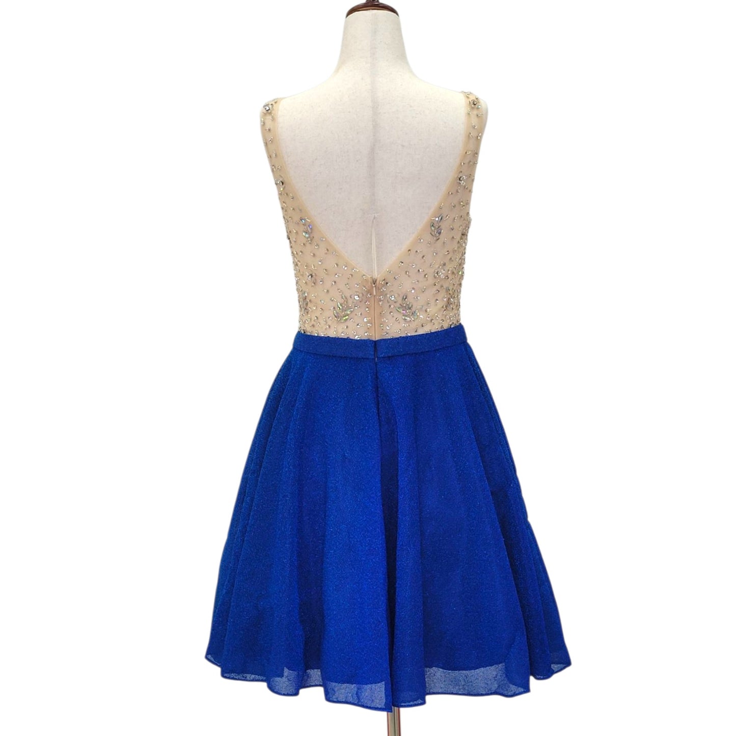 Blue and Gold Short Dress with Beautiful Detailed Gem Bodice