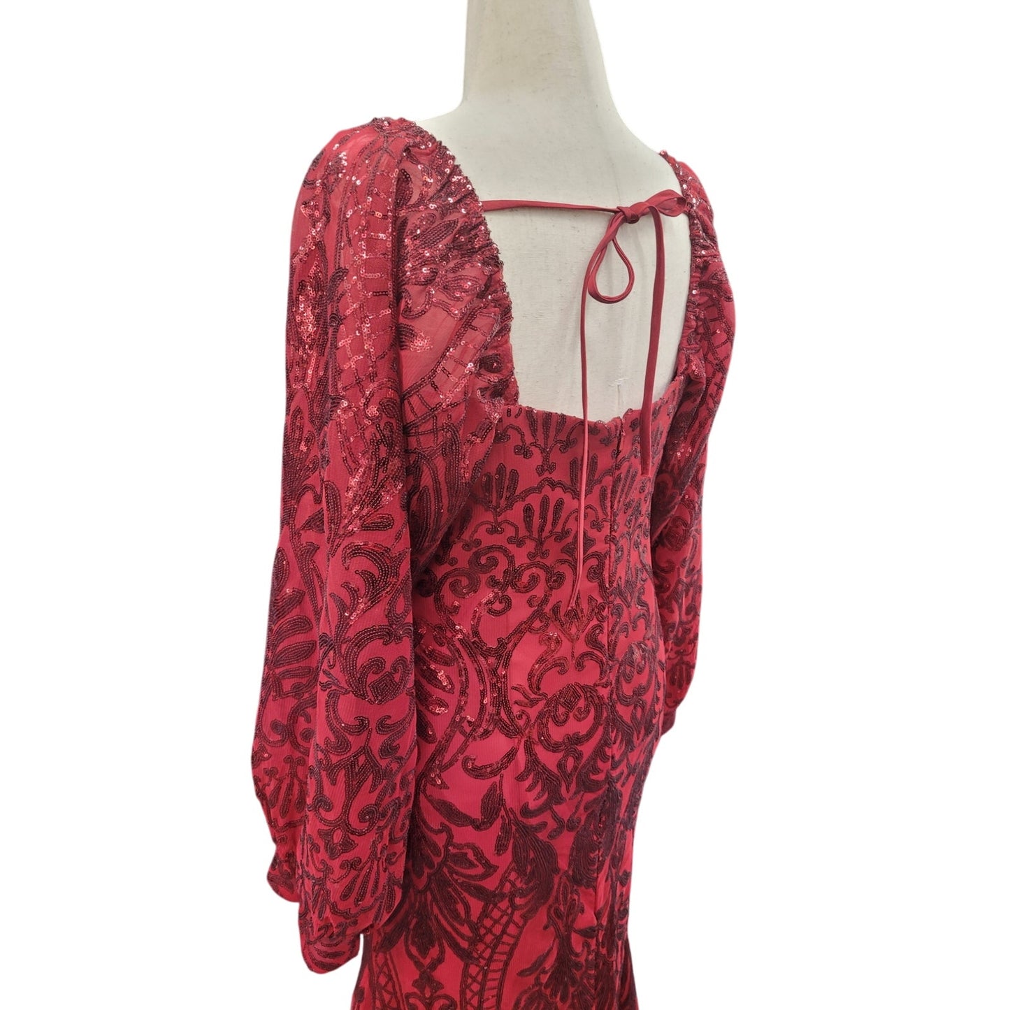 Long Sleeved Patterned Sequin Gown
