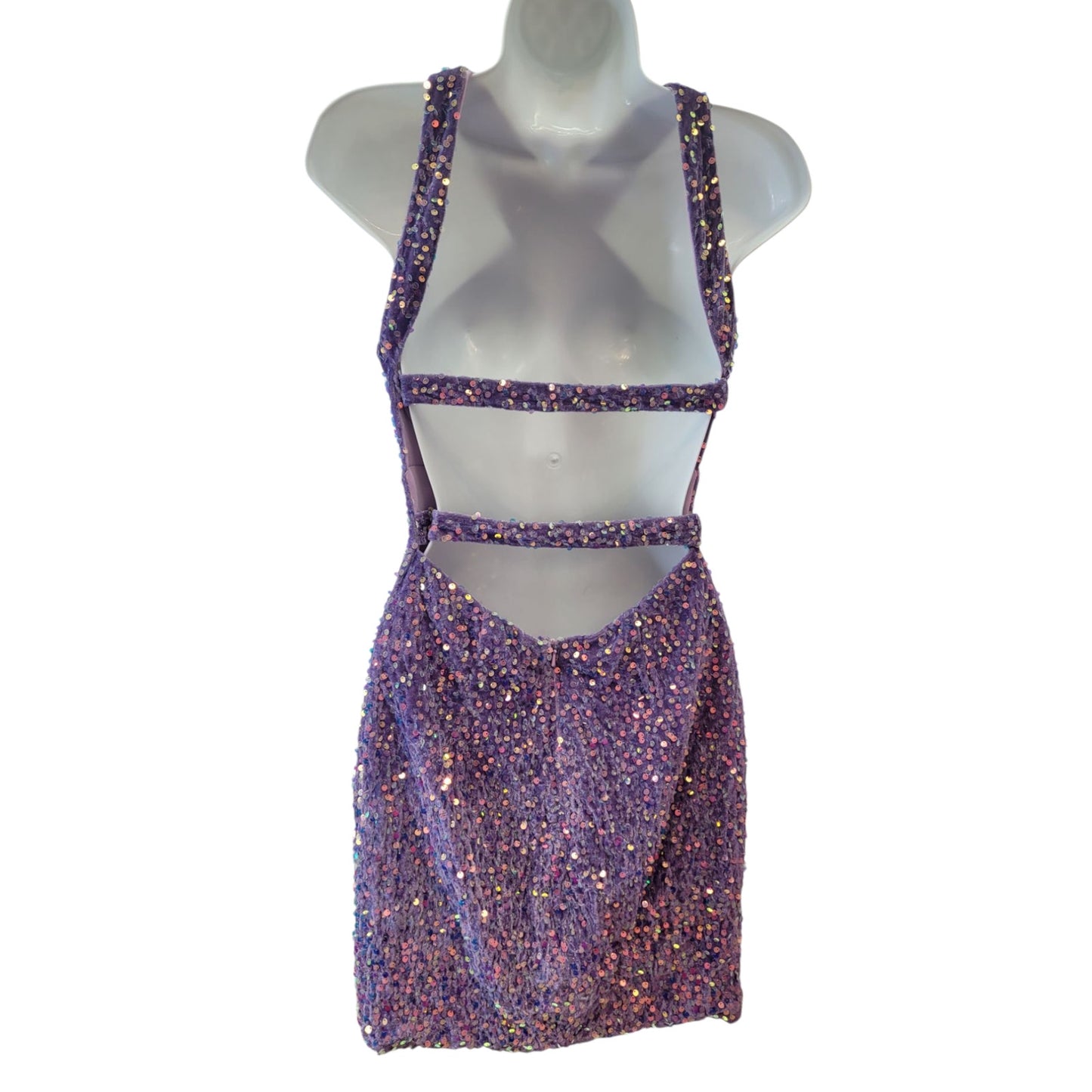 Women's Short Lavender Cross Bust Sequin Dress
