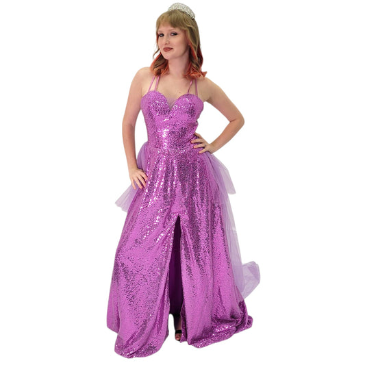Sequin Gown with Sweetheart Neckline Cross Back Straps Corset Back Train