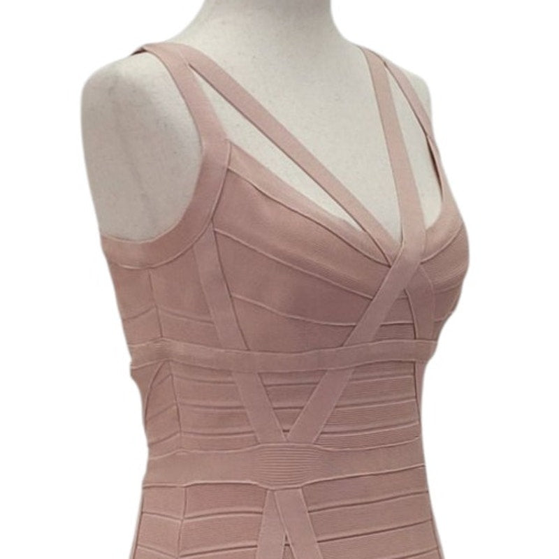 Dusty Pink Cocktail Dress with Strappy Neckline and Back