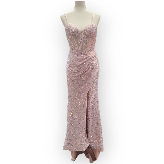 Light Pink Sequin Gown with Detailed Bodice
