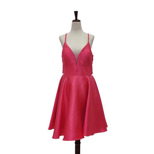 Women's Hot Pink Cocktail Dress with Lace Back and Cutout