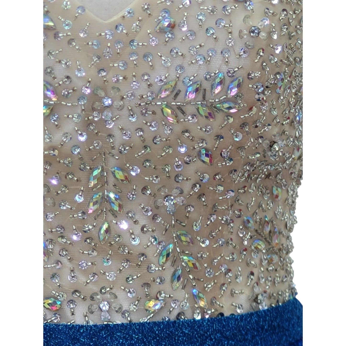Blue and Gold Short Dress with Beautiful Detailed Gem Bodice