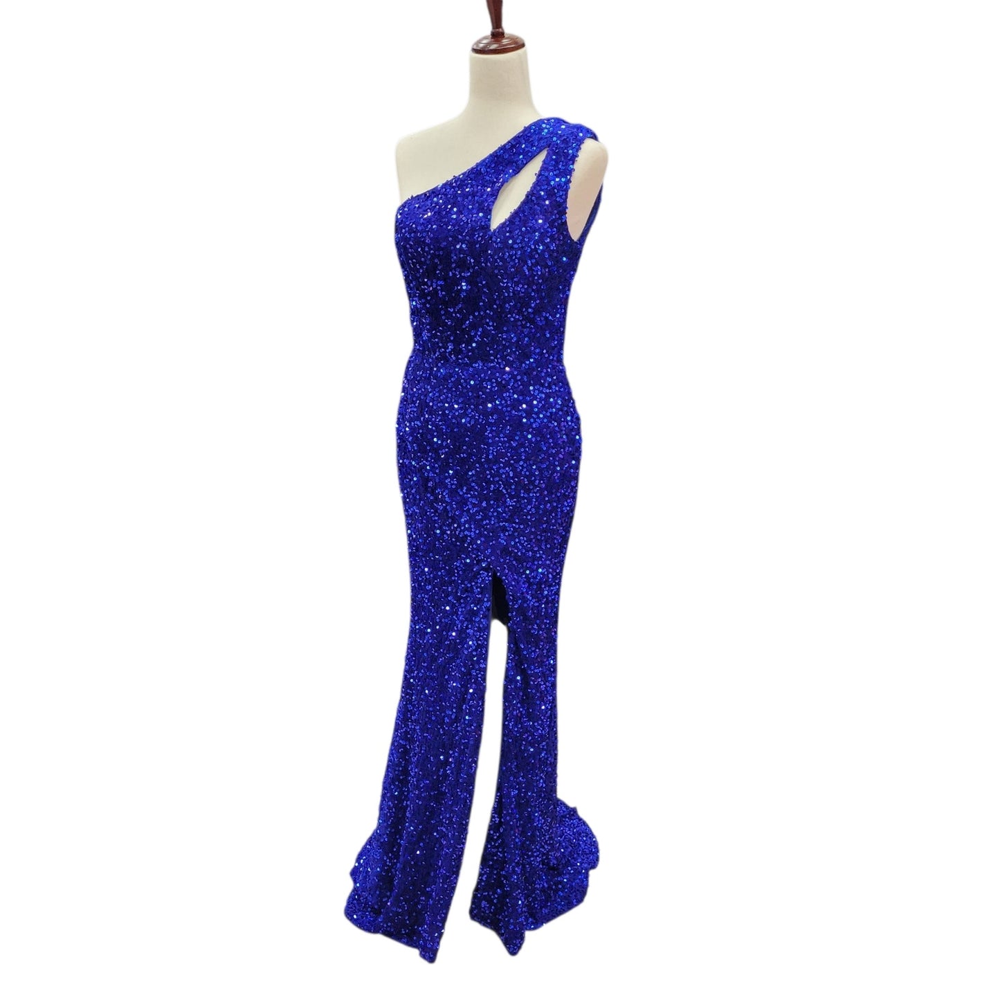 One Shoulder Cutout Sequin Gown with Train