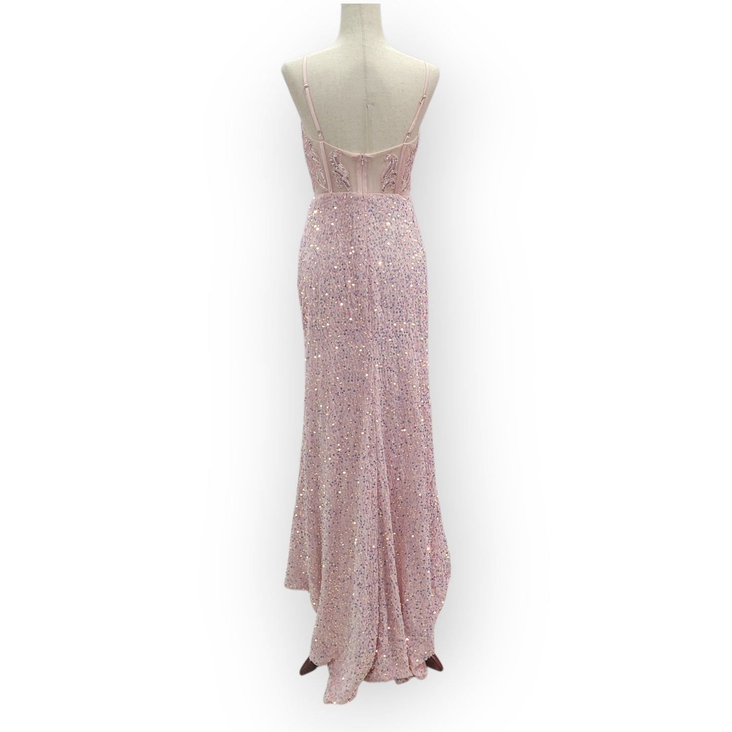 Light Pink Sequin Gown with Detailed Bodice