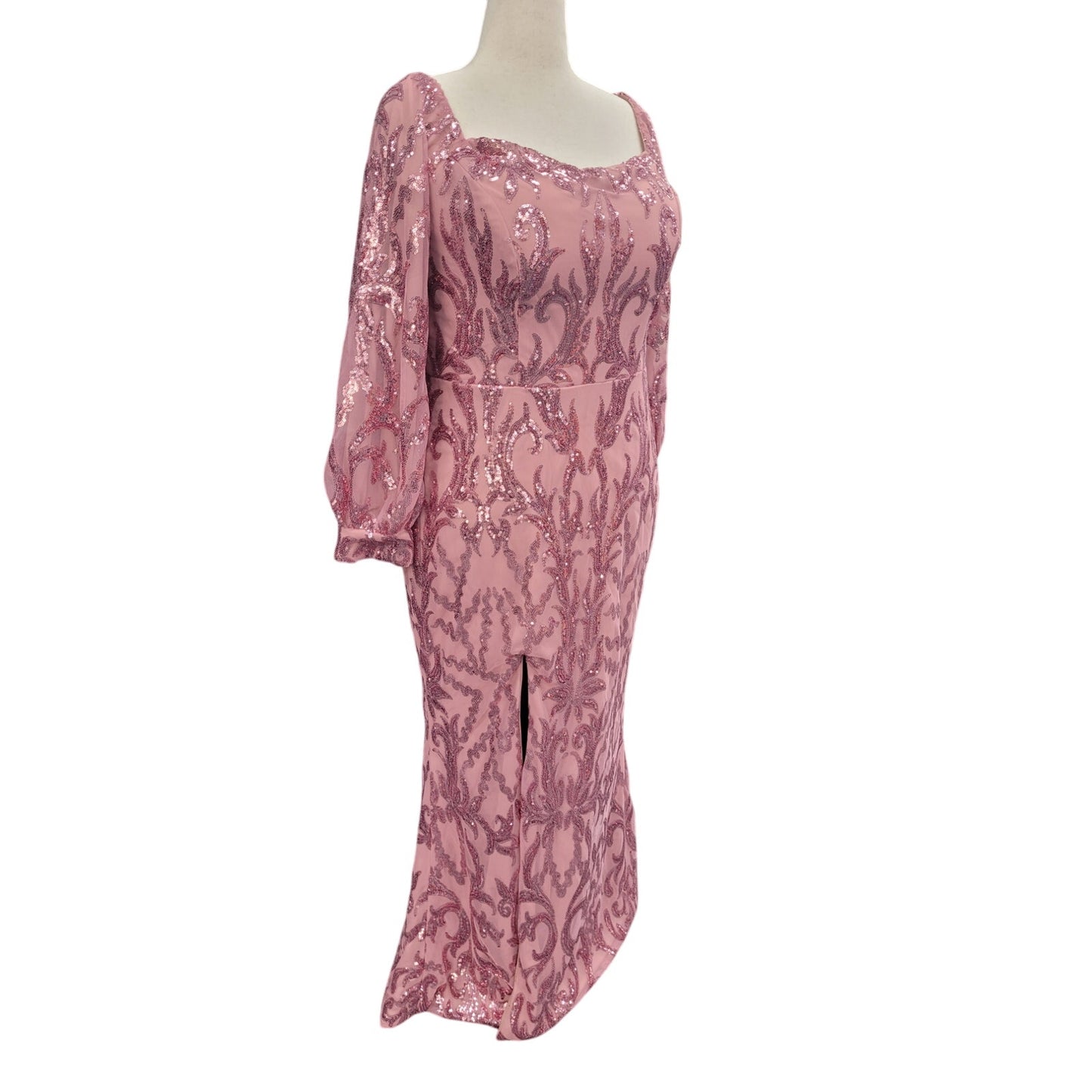Long Sleeved Patterned Sequin Gown Size 18