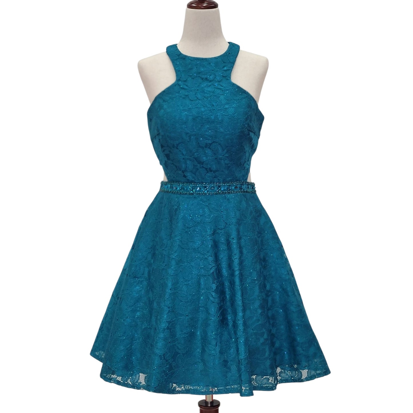 Fun Cutout Short Cocktail Dress in Teal