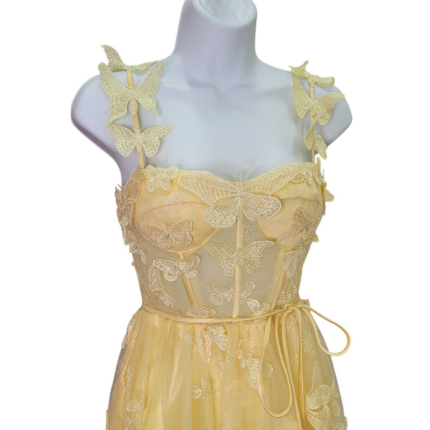Women's Yellow Butterfly Dress with Corset Back