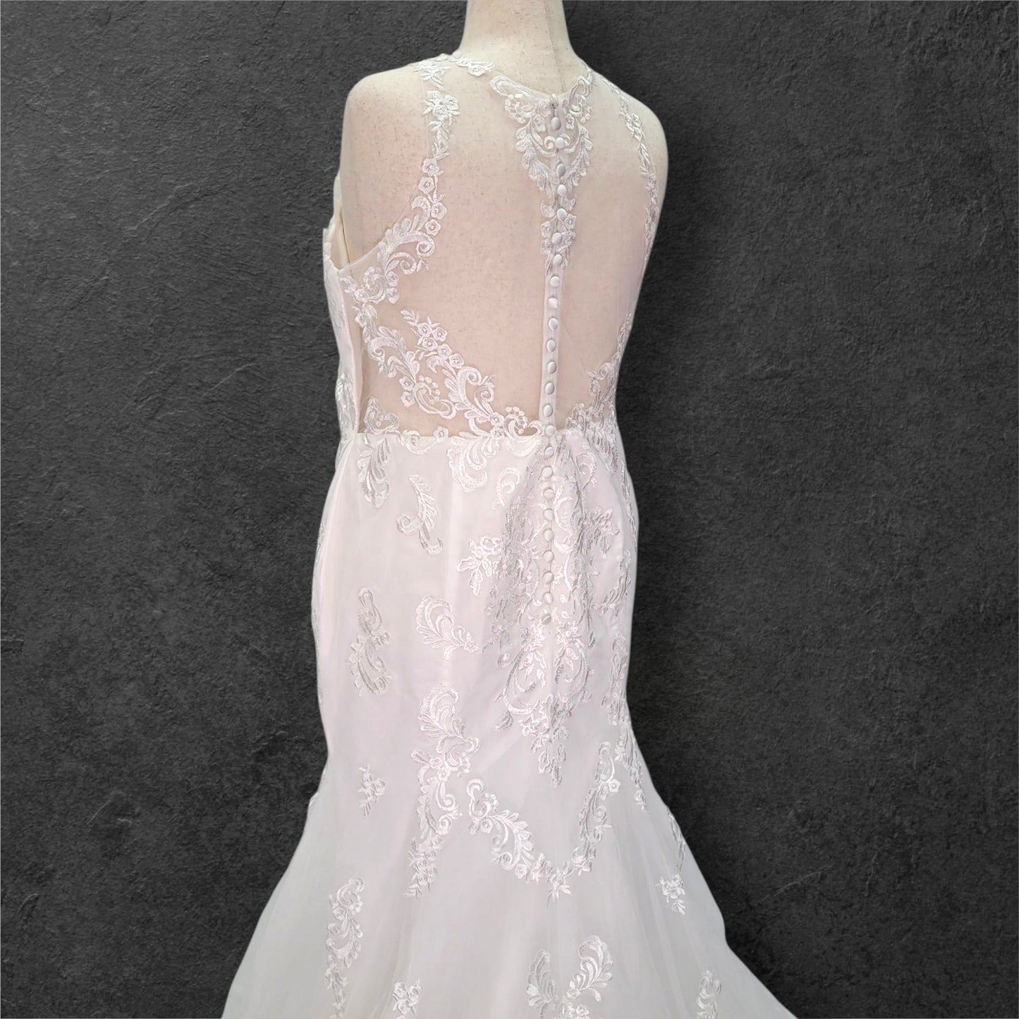 Halter Style Sleeveless Fit n Flair Wedding Dress with Sheer Mesh Back