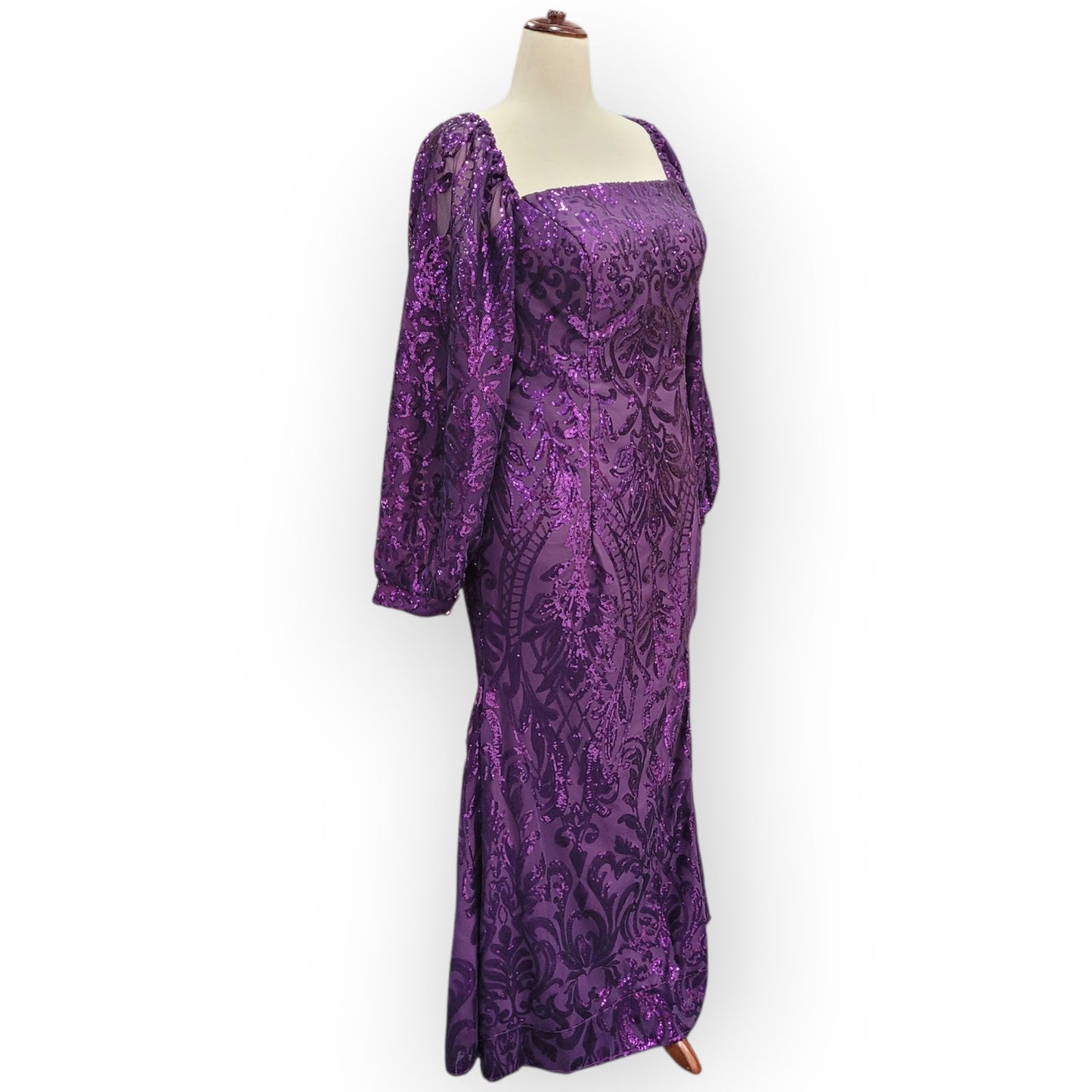 Long Sleeved Fitted Purple Sequin Dress