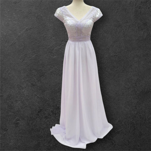 Cap Sleeve Chiffon Wedding Dress with Detailed Bodice